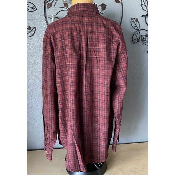 Arrow Men’s Dress Shirt Size Large Button Down Plaid 16-16 1/2 Burgundy - Picture 4 of 7